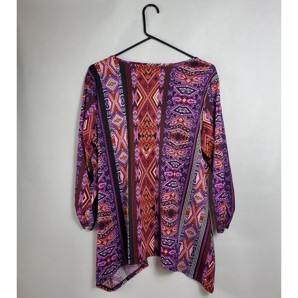 NY Collection Women Geo Print‎ Tunic Top Blouse Shirt Long Sleeve Size L - Picture 2 of 10